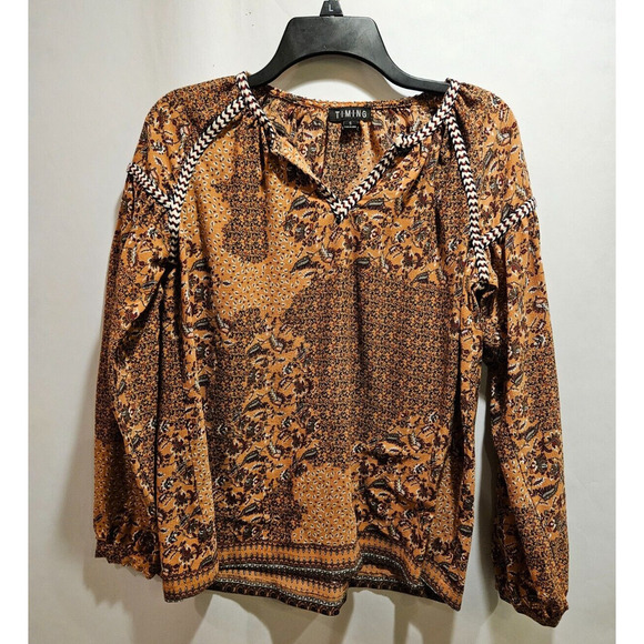 Timing Multicolor Floral Long Sleeve Pullover Blouse V-Neck Women's Small - Picture 1 of 6